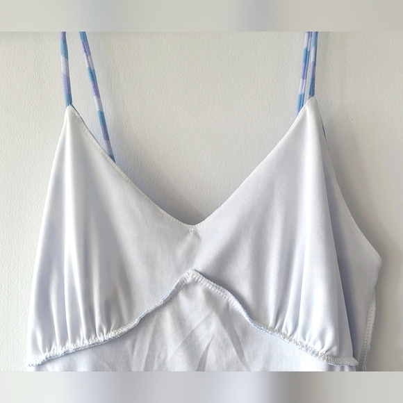 Baby Blue, White, & Lavender Sheer Babydoll Lettuce Trim Midi Dress Size M - Picture 7 of 12